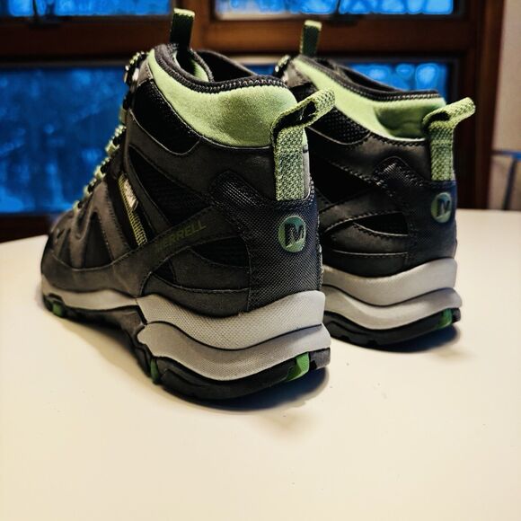 Merrell TAHR Men's Hiking Boots Mid Top Size 9 Black Green Cushioned Trail Shoes - Picture 5 of 8